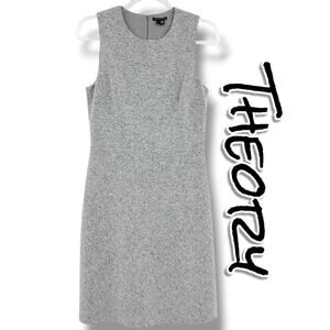 Theory Raneid K Wool Felt A-Line Dress Gray Sleeveless 6 Virgin Wool Minimalist